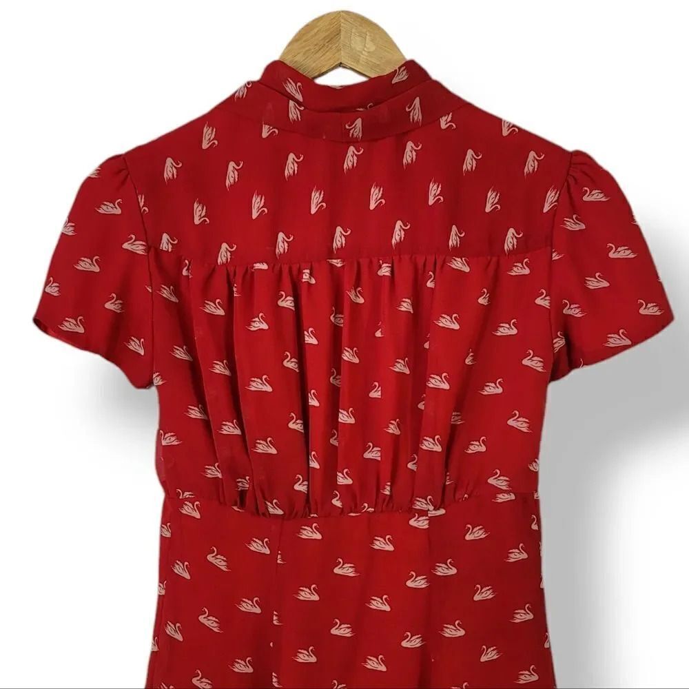 eShakti Swanning Around Tie Neck Button Down Heirloom Blouse in Red Size Small - Picture 5 of 8